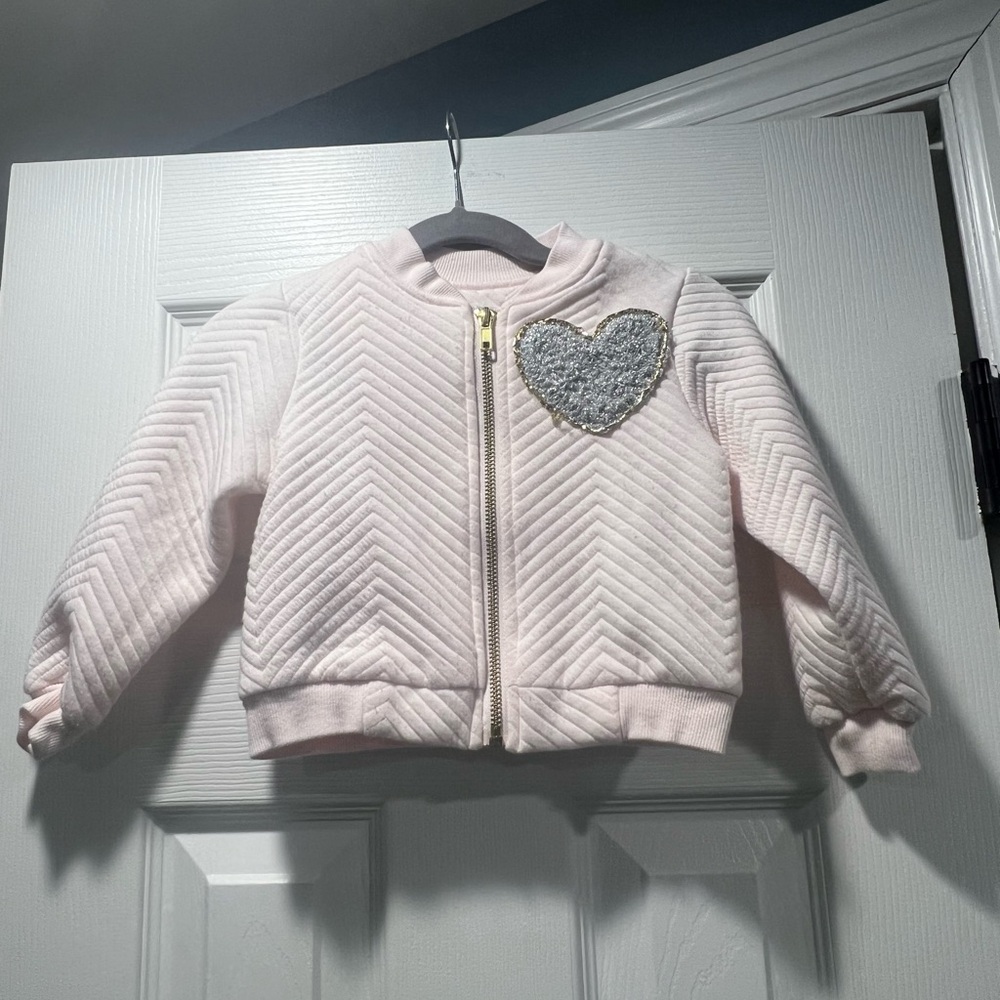 Pippa & Julie, Size 2, Pink Quilted Jacket with Silver Heart Patch